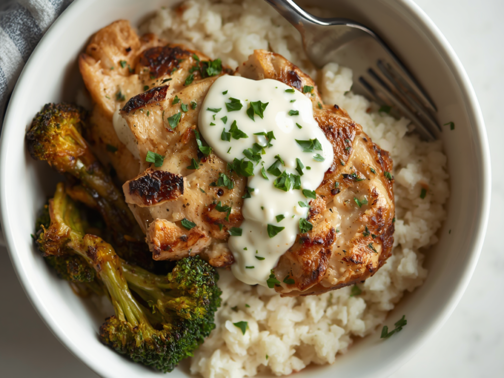 Chicken and Broccoli Bowls with Creamy Garlic Sauce 2