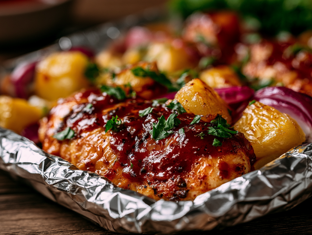 Pineapple BBQ Chicken Campfire Foil Dinners 2