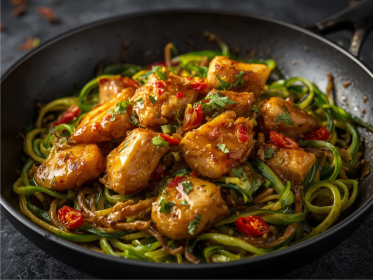 Garlic Chicken Zucchini Noodles Stir Fry 1