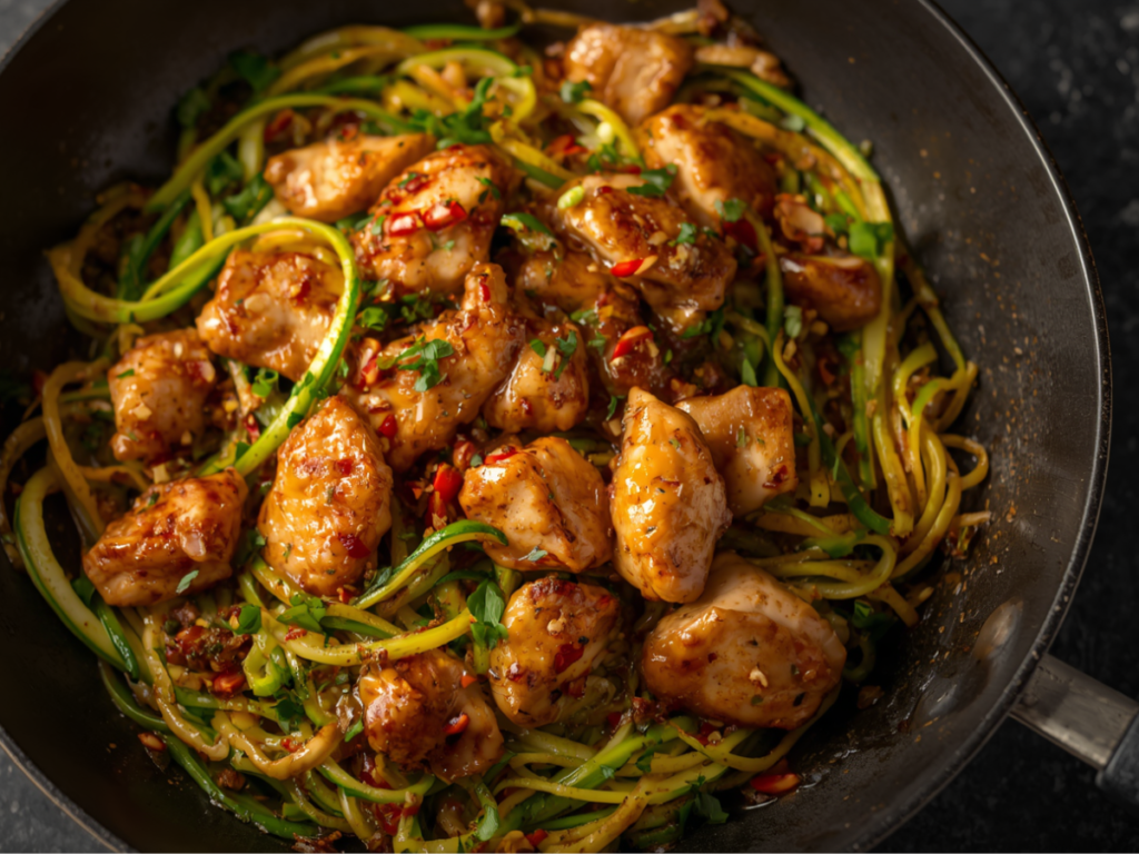 Garlic Chicken Zucchini Noodles Stir Fry 2