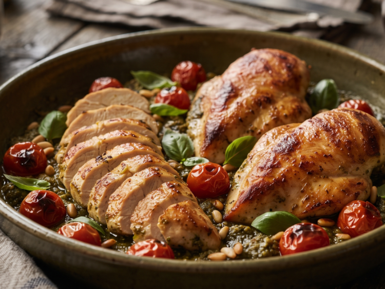 Creamy Pesto Chicken with Roasted Tomatoes 1
