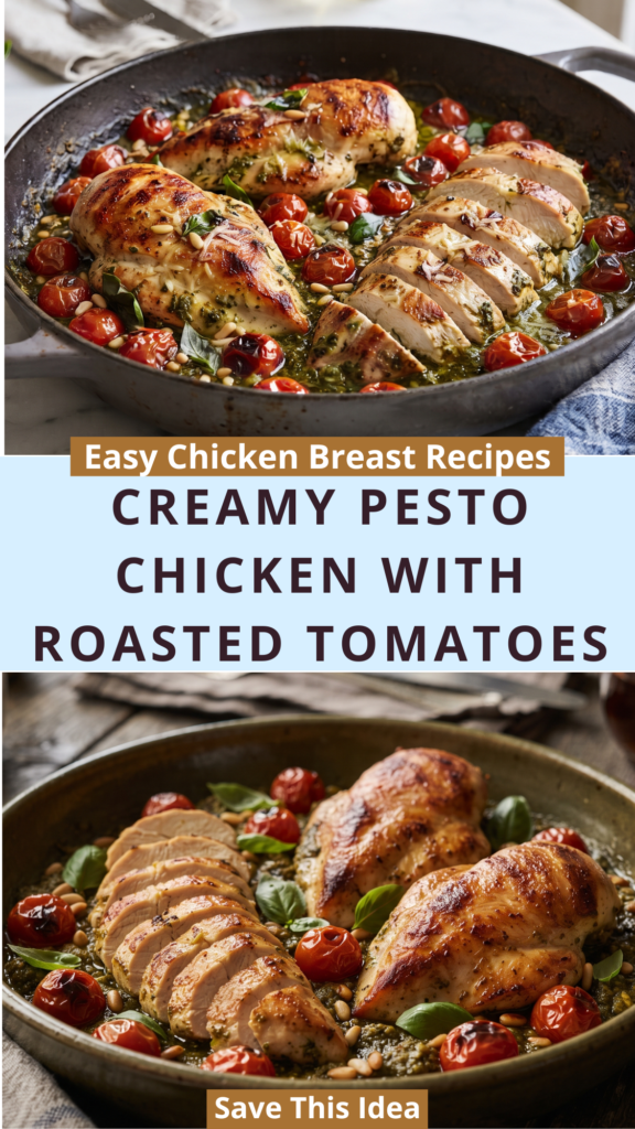 Creamy Pesto Chicken with Roasted Tomatoes